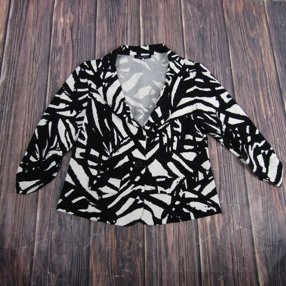 alex & olivia Blazer Womens‎ Large Black White Zebra Animal Print Stretch Knit